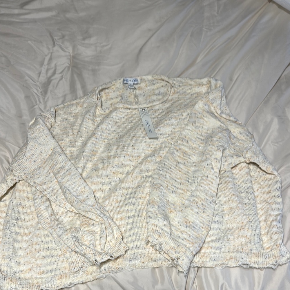 Cream Knit Sweater Cropped, size Large